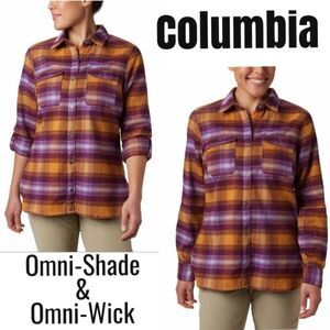 Columbia Bryce Canyon Stretch Flannel Shirt Dusty Rose Iris Plaid Medium